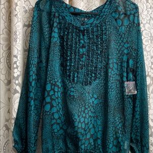 Madison Teal Sheer Textured Blouse New